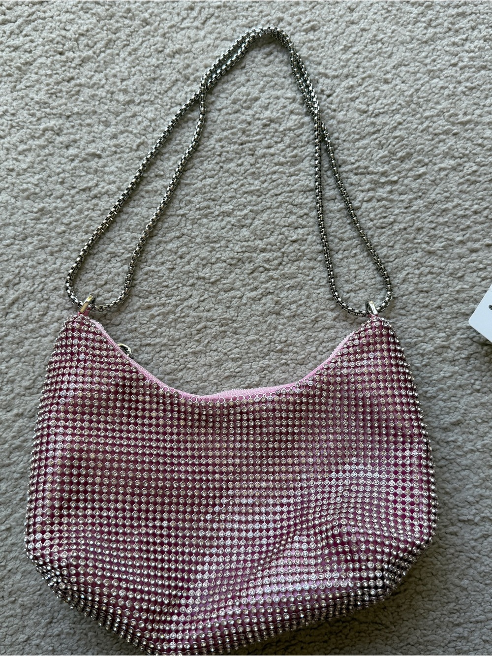 Pink Rhinestone Bling Purse Clutch Purse Bag 7.5” X 5” Silver Handle New